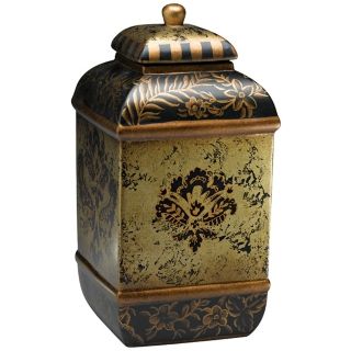 Black and Gold Floral Ceramic Jar   #J3130