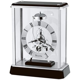 Vantage Black and Chrome 10" High Bulova Table Clock   #23380