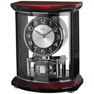 Gentry 10 1/2 High Wood And Glass Bulova Mantel Clock   #V9807