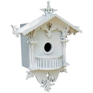 Ornate White Cottage Bird House   #H9558