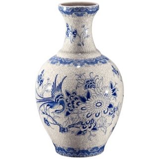 Asian Floral 13 3/4" High Ceramic Vase   #X0587