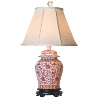 Coral Porcelain Temple Jar Table Lamp   #G7011