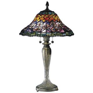 Peacock Tail Hand Rolled Glass Dale Tiffany Table Lamp   #X3761