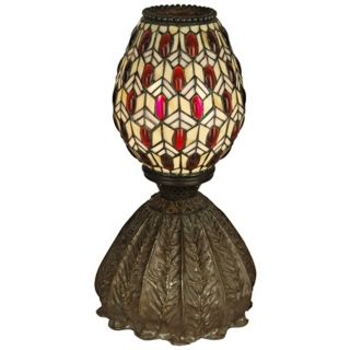 Dale Tiffany Jeweled Peacock Art Glass Accent Lamp   #X3743
