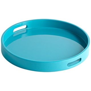 Estelle Teal Small Round Wood Tray   #X2725