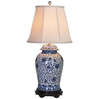 Blue and White Floral Porcelain Temple Jar Table Lamp   #G7072