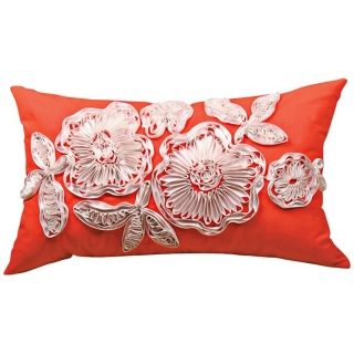 Ruffled Flower Orange Lumbar Decorative Pillow   #V9919