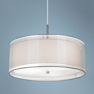 Off White Double Shade 20" Wide Brushed Nickel Pendant Light   #V6122