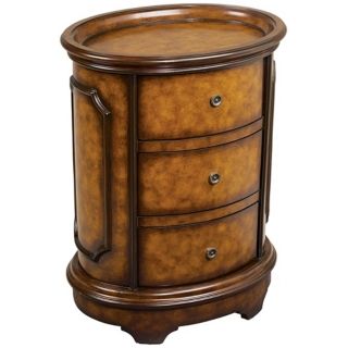Bedford Walnut Finish 3 Drawer Oval End Table   #T0615