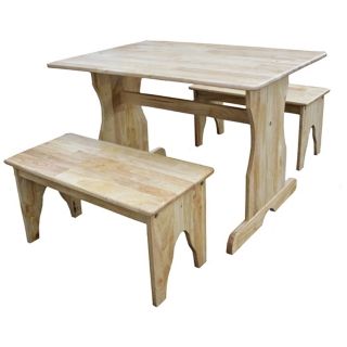 3 Piece Set Natural Finish Kids Table and Benches   #U4165
