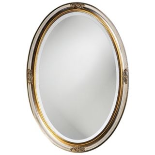 White Gold Leaf Finish Oval 32 High Wall Mirror   #H5523  