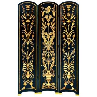 Traditional Black with Gold Hand Painted Screen   #G7462