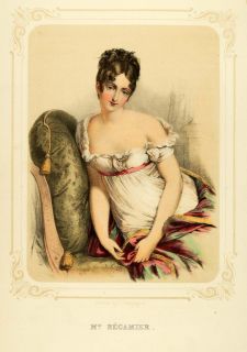 1857 Chromolithograph Juliette Recamier Portrait French Society Leader