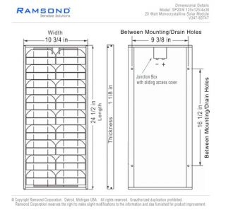 Ramsond 20Watt 20W w Solar Panel MODULE12V Output RV Boatbattery