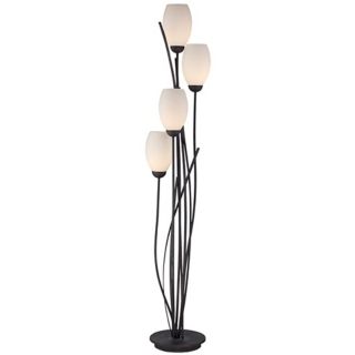 Black Metal and White Glass Tulip 4 Light Floor Lamp   #U2560