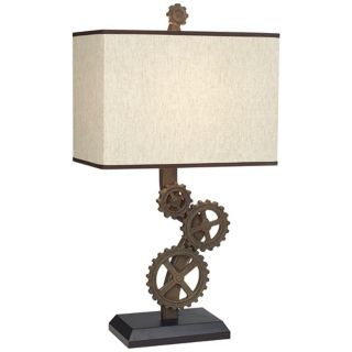 Rust Finish Industrial Gears Rectangle Shade Table Lamp   #T4423