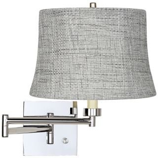 Grey Tweed Drum Shade Chrome Plug In Swing Arm Wall Lamp   #79404 V3720