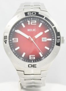 New Mens Casual Relic by Fossil Steel ZR11867 Red Dial Date Watch