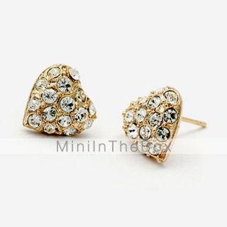 USD $ 4.79   Classic Heart Diamond Studded Earrings,