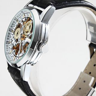Herren elegant pu Leder Stil mechanischen analogen Armbanduhr (schwarz