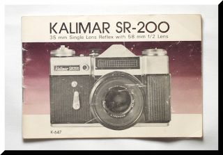 Kalimar SR 200 Camera 35mm SLR 58mm F 2 Lens K 647 Operating Manual