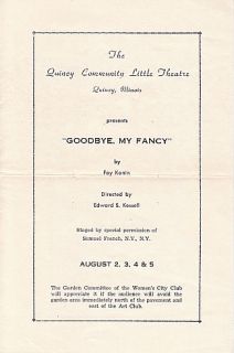 1954 Quincy IL QCLT Community Little Theatre Program Presents Goodbye