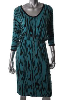 Karen Kane Blue Printed 3 4 Sleeves Scoop Neck Casual Dress s BHFO