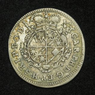 1751 Wurzburg Bishopric Karl Philipp Silver Schilling 6 Pfennig Coin R
