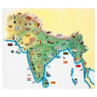 Wall Art  Posters  India, map with illustrations