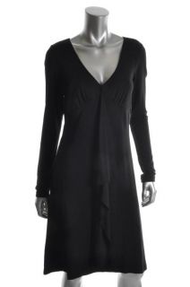 Karen Kane New Black V Neck Long Sleeve Cascade Ruffle Casual Dress M