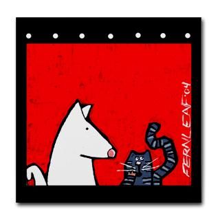 Say what? Dog Cat Folk Art Ceramic Tile Coaster > Dogs, Cats