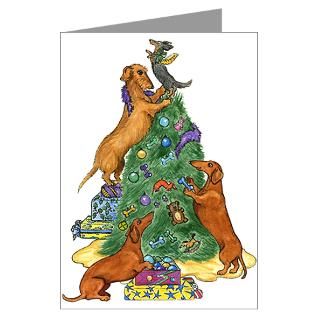 Art Greeting Cards  Dachshunds Decorating Tree Christmas Cards (20