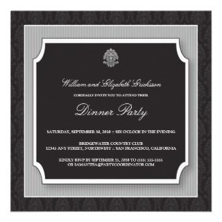 Elegant Damask Dinner Party Invitation (silver)