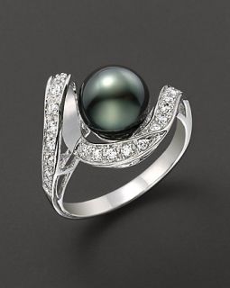 Tahitian Pearl Ring with Diamonds, 9 10 mm