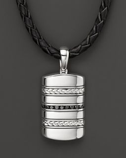 Black Diamond Pendant on Black Leather Necklace, 22
