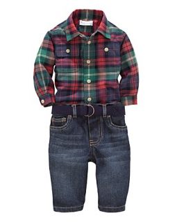 Childrenswear Infant Boys Plaid Shirt & Jean Set   Sizes 9 24 Months