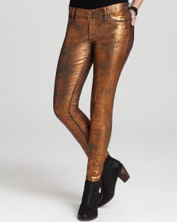 Current/Elliott Jeans   Foil Low Rise Stiletto Jeans in Coated Bronze