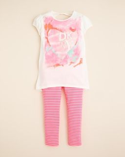 DKNY Infant Girls Love Tee & Striped Legging Set   Sizes 12 24 Months