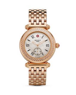 Michele Caber Diamond Rose Gold Bracelet Watch, 46mm X 37mm