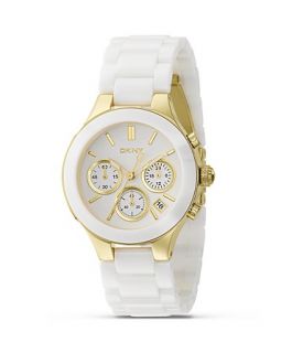 DKNY Medium Gold Plate and White Ceramic Watch, 38.5