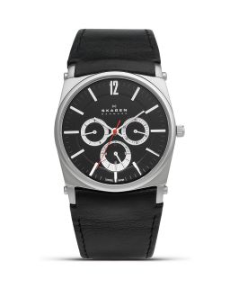 Skagen Line Extensions Silver Leather Strap Watch, 39mm