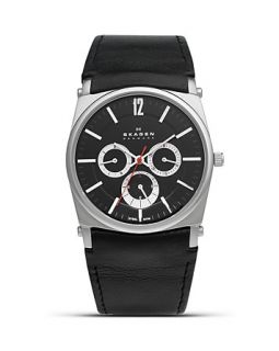 Skagen Line Extensions Silver Leather Strap Watch, 39mm