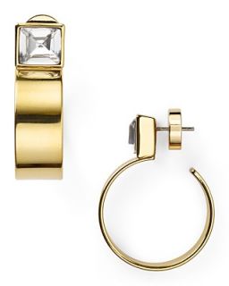 Michael Kors Gold Quartz Crystal Open Hoop Earrings