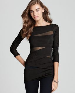Bailey 44 Top   Long sleeve Diagonal Banded Top with Mesh Insets