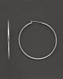 Large Polished White Gold Hoop Earrings, 50 mm