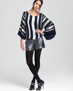 Alice + Olivia Navy Blue Tunic with Silver Beading Detail Stripes