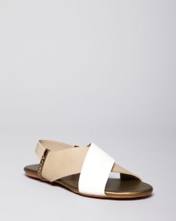 dkny sandals flat price $ 69 00 color camel paper white size select