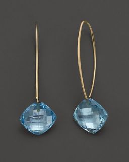 14K Yellow Gold Simple Sweep Cushion Cut Earrings with Blue Topaz