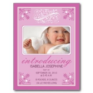Charming Vintage Baby Birth Announcement (fuschia) Postcard
