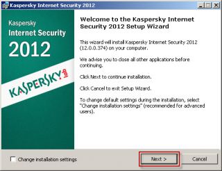 Launch Kaspersky Internet Security 2012 Setup Wizard and start the